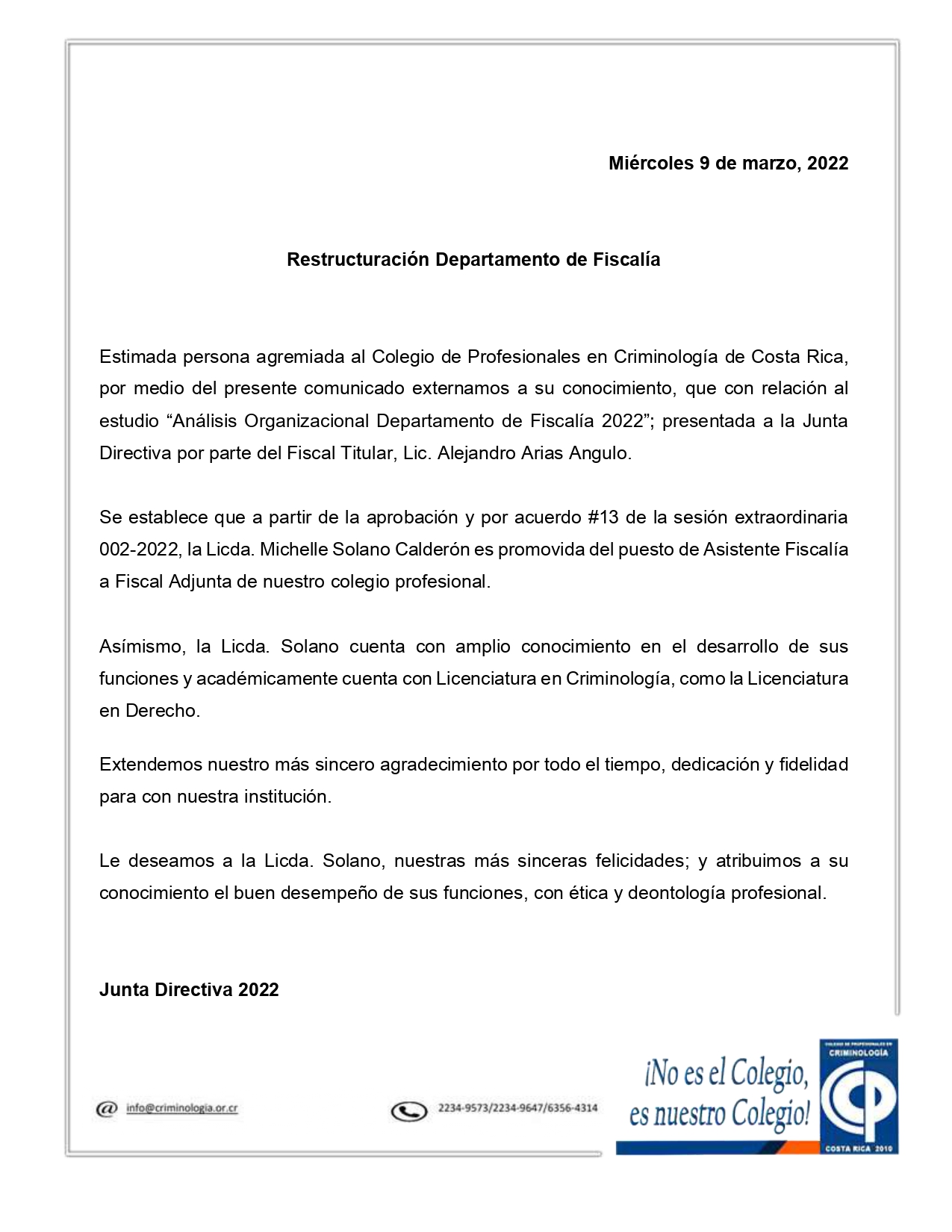 Restructuración Departamento de Fiscalía