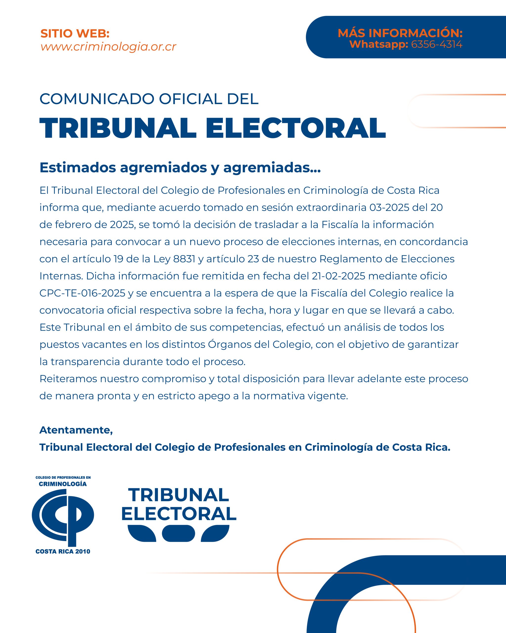 COMUNICADO OFICIAL DEL TRIBUNAL ELECTORAL